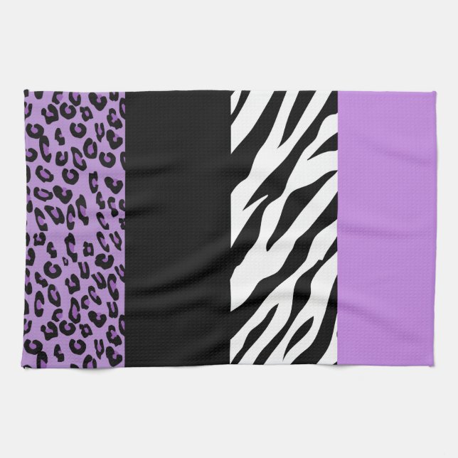 Leopard Print, Zebra Print, Animal Print, Purple Kitchen Towel (Horizontal)