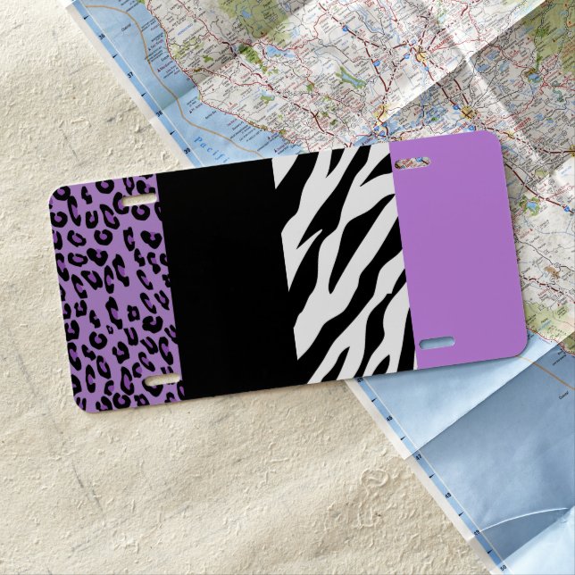 Leopard Print, Zebra Print, Animal Print, Purple License Plate (In Situ)