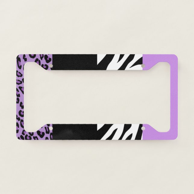 Leopard Print, Zebra Print, Animal Print, Purple License Plate Frame (Front)