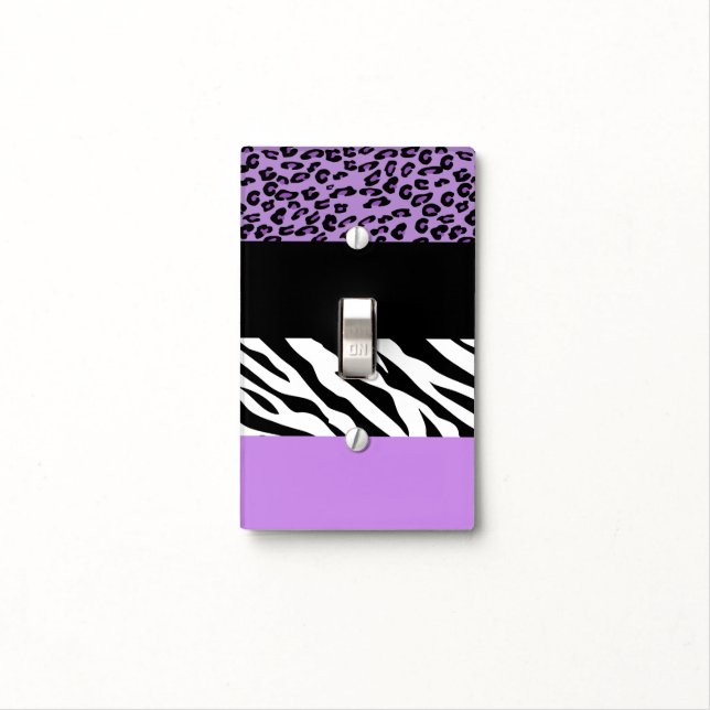 Leopard Print, Zebra Print, Animal Print, Purple Light Switch Cover (In Situ)