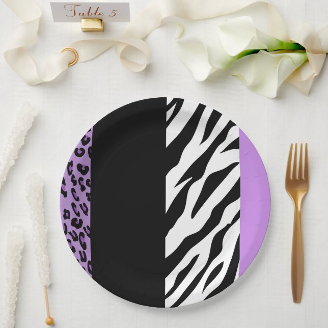 Leopard Print, Zebra Print, Animal Print, Purple Paper Plates (Wedding)