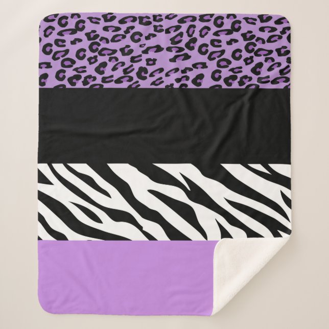 Leopard Print, Zebra Print, Animal Print, Purple Sherpa Blanket (Front)