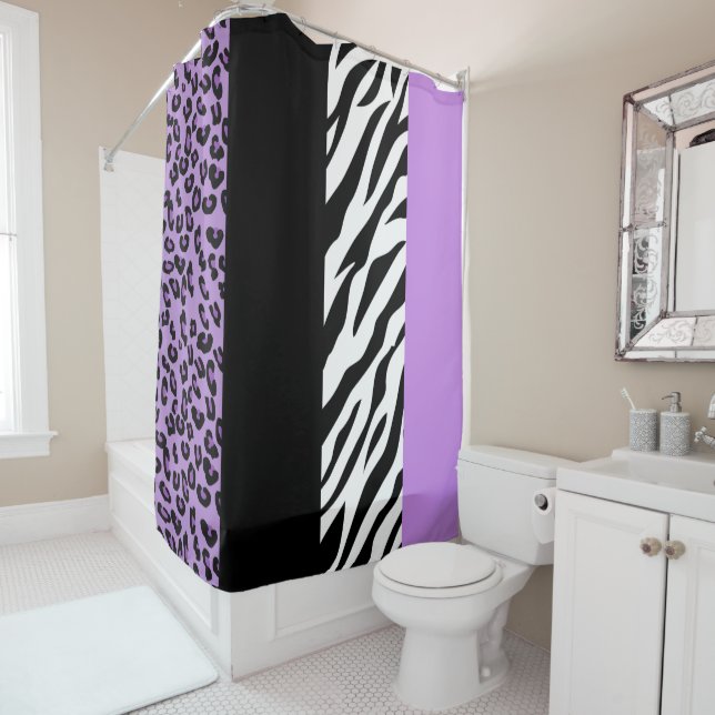 Leopard Print, Zebra Print, Animal Print, Purple Shower Curtain (In Situ)