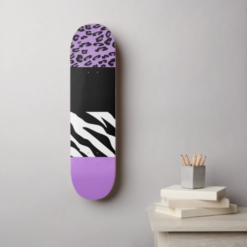 Leopard Print Zebra Print Animal Print Purple Skateboard