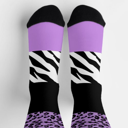 Leopard Print Zebra Print Animal Print Purple Socks