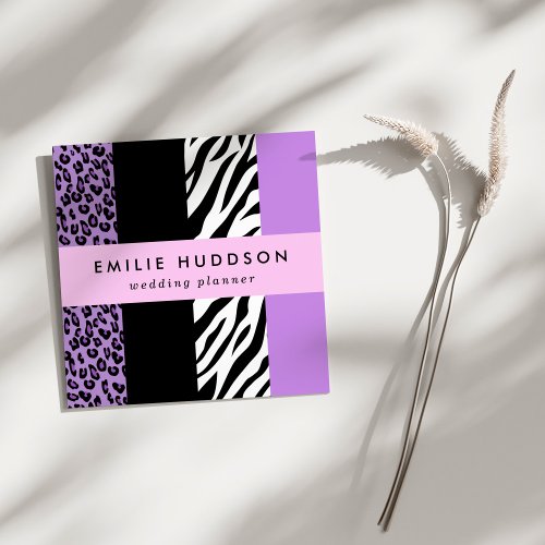 Leopard Print Zebra Print Animal Print Purple Square Business Card