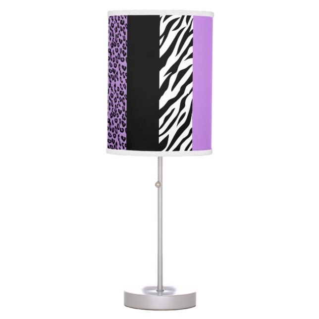 Leopard Print, Zebra Print, Animal Print, Purple Table Lamp (Front)
