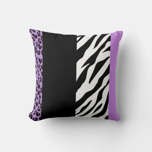 Leopard Print Zebra Print Animal Print Purple Throw Pillow