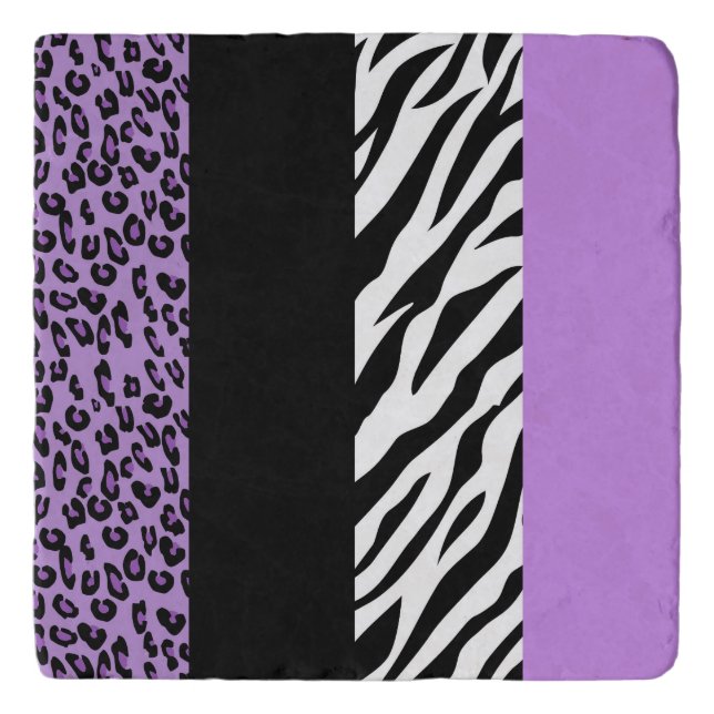 Leopard Print, Zebra Print, Animal Print, Purple Trivet (Front)