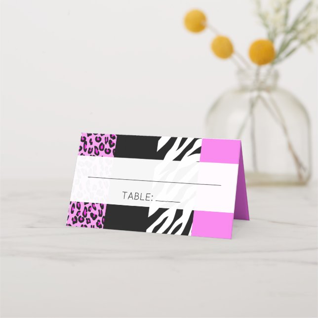 Leopard Print, Zebra Print, Animal Print, Wedding Place Card (Front)