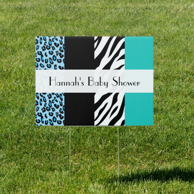 Leopard Print, Zebra Print, Blue, Baby Shower Yard Sign (Insitu)