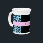 Leopard Print, Zebra Print, Blue, Your Name Beverage Pitcher<br><div class="desc">Elegant,  stylish and sophisticated leopard and zebra pattern in blue color. Modern and trendy gift,  perfect for the animal print lover in your life. Personalize by adding your name,  nickname,  monogram or initials.</div>