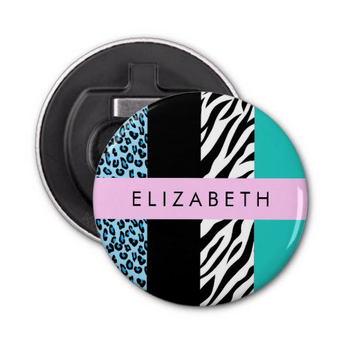 Leopard Print Zebra Print Blue Your Name Bottle Opener