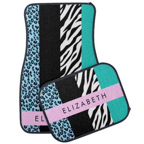 Leopard Print Zebra Print Blue Your Name Car Floor Mat