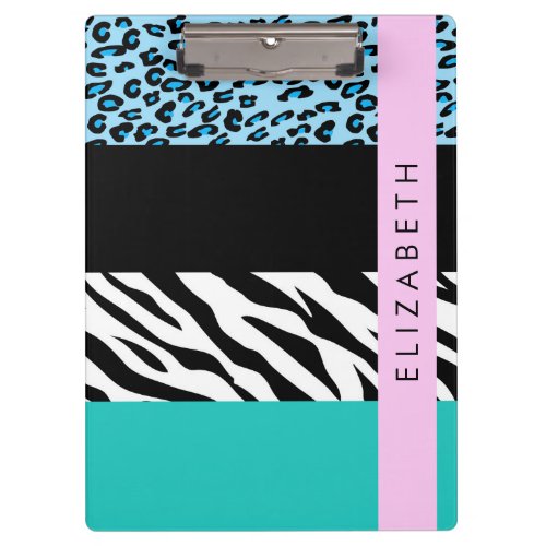 Leopard Print Zebra Print Blue Your Name Clipboard