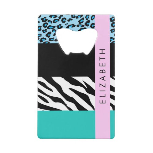 Leopard Print Zebra Print Blue Your Name Credit Card Bottle Opener