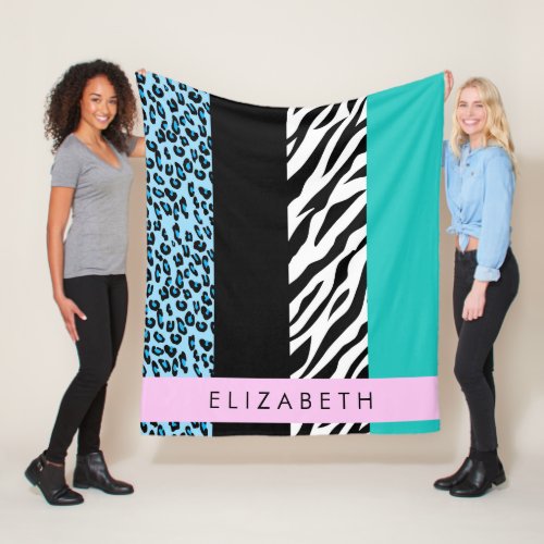 Leopard Print Zebra Print Blue Your Name Fleece Blanket