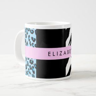 Leopard Print, Zebra Print, Blue, Your Name Giant Coffee Mug
