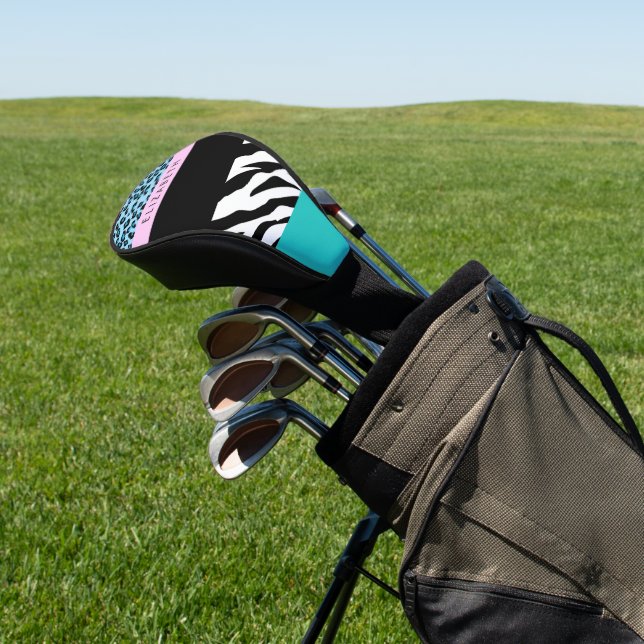Leopard Print, Zebra Print, Blue, Your Name Golf Head Cover (In Situ)