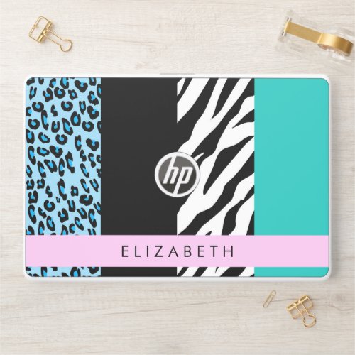 Leopard Print Zebra Print Blue Your Name HP Laptop Skin