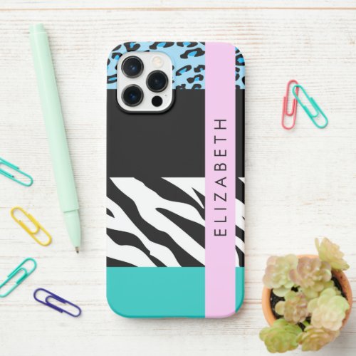 Leopard Print Zebra Print Blue Your Name iPhone 12 Pro Case