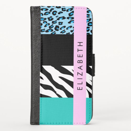 Leopard Print Zebra Print Blue Your Name iPhone X Wallet Case