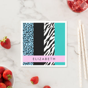 Leopard Print, Zebra Print, Blue, Your Name Napkins