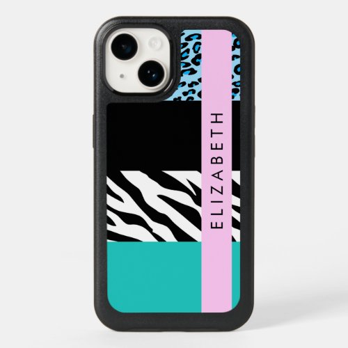 Leopard Print Zebra Print Blue Your Name OtterBox iPhone 14 Case