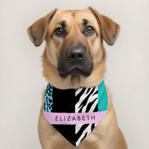 Leopard Print, Zebra Print, Blue, Your Name Pet Bandana Collar