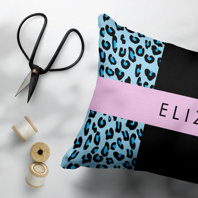 Leopard Print, Zebra Print, Blue, Your Name Pet Bed (Creator Uploaded)