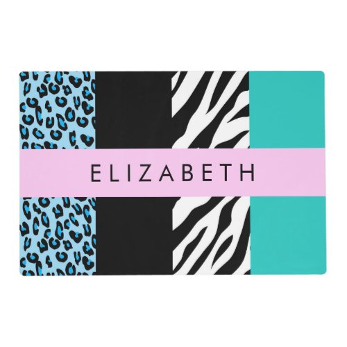 Leopard Print Zebra Print Blue Your Name Placemat