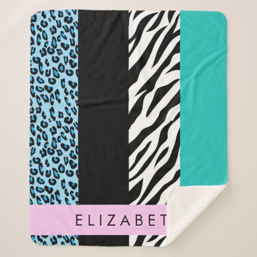 Leopard Print Zebra Print Blue Your Name Sherpa Blanket