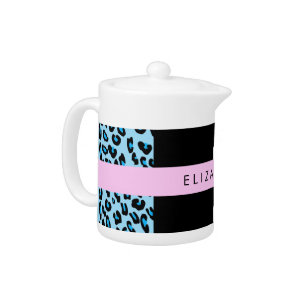Leopard Print, Zebra Print, Blue, Your Name Teapot