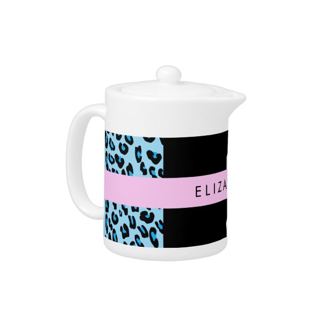Leopard Print, Zebra Print, Blue, Your Name Teapot (Left)