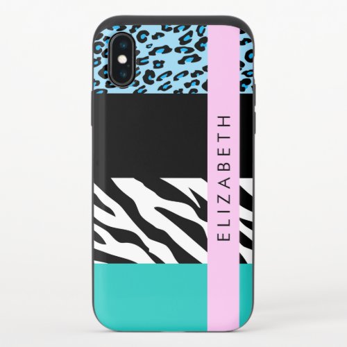 Leopard Print Zebra Print Blue Your Name iPhone X Slider Case