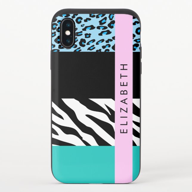 Leopard Print, Zebra Print, Blue, Your Name Uncommon iPhone Case (Back)