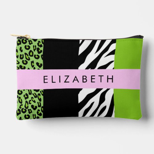 Leopard Print Zebra Print Green Your Name Accessory Pouch