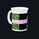 Leopard Print, Zebra Print, Green, Your Name Beverage Pitcher<br><div class="desc">Elegant,  stylish and sophisticated leopard and zebra pattern in green color. Modern and trendy gift,  perfect for the animal print lover in your life. Personalize by adding your name,  nickname,  monogram or initials.</div>