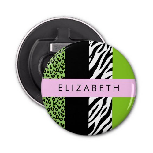 Leopard Print Zebra Print Green Your Name Bottle Opener