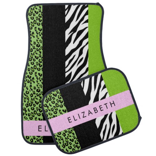 Leopard Print Zebra Print Green Your Name Car Floor Mat