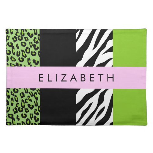 Leopard Print Zebra Print Green Your Name Cloth Placemat