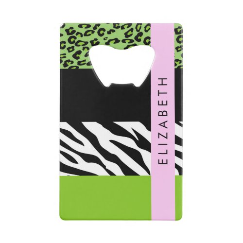 Leopard Print Zebra Print Green Your Name Credit Card Bottle Opener