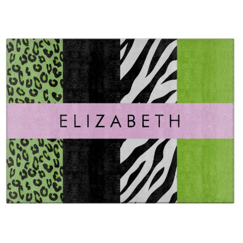 Leopard Print Zebra Print Green Your Name Cutting Board