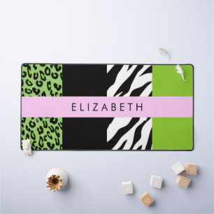 Leopard Print, Zebra Print, Green, Your Name Desk Mat