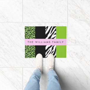 Leopard Print, Zebra Print, Green, Your Name Doormat