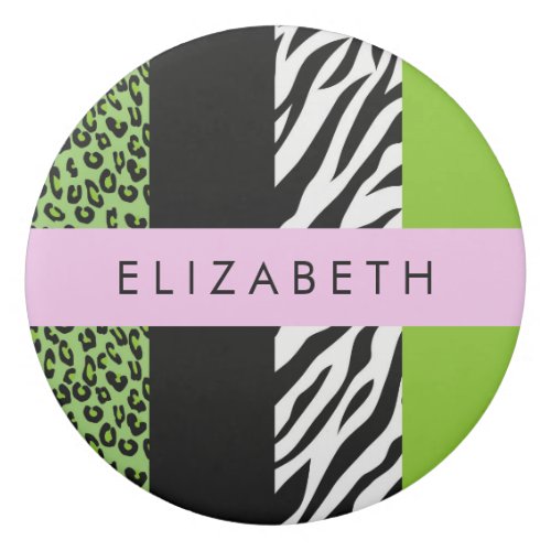 Leopard Print Zebra Print Green Your Name Eraser