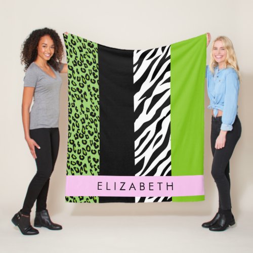 Leopard Print Zebra Print Green Your Name Fleece Blanket