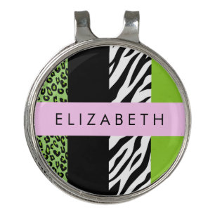 Leopard Print, Zebra Print, Green, Your Name Golf Hat Clip