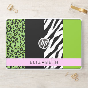 Leopard Print, Zebra Print, Green, Your Name HP Laptop Skin
