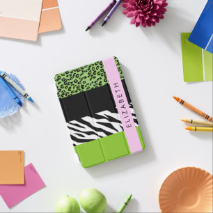Leopard Print, Zebra Print, Green, Your Name iPad Mini Cover